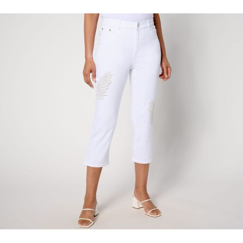 Susan Graver Women's Petite Pants 14P Cropped Straight Leg White